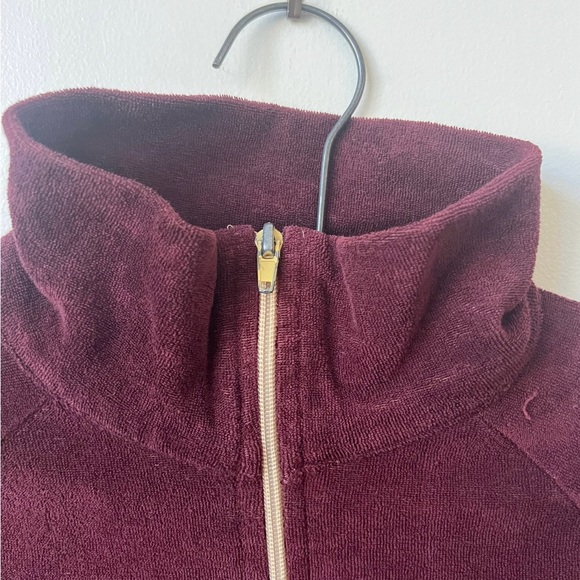 Vintage Velour Burgundy and Tan Track Jacket 1980’s 80’s Velour Sweatshirt - Picture 4 of 8